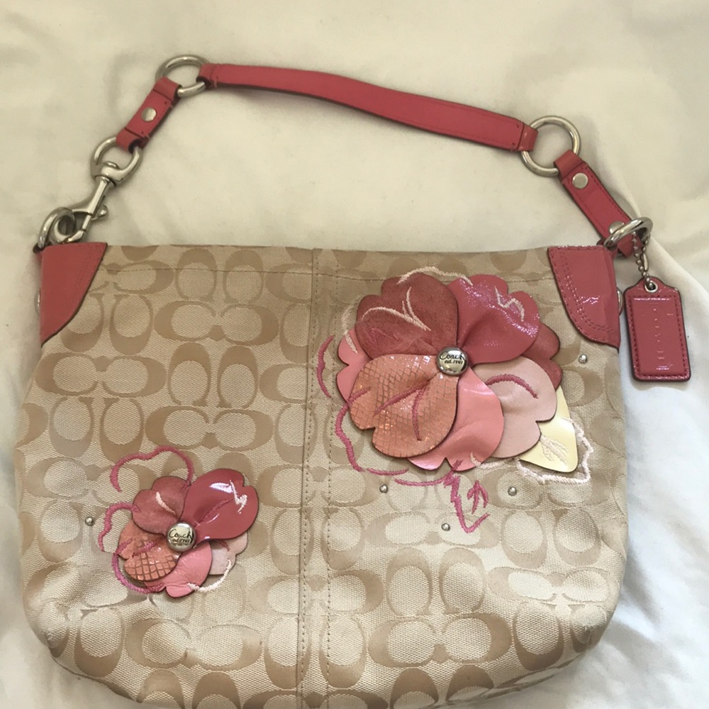 Coach shoulder bag, pink flowers